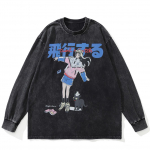 T&auml;navar&otilde;ivad Cartoon Graphic Pestud must T-s&auml;rk Puuvillane Unisex Plus Size pikkade varrukatega T-s&auml;rk S must