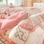 Soe lumehelbe fliis neljaosaline komplekt, kahepoolne fliis paksendatud piima fliis voodilina kolmeosaline komplekt 1.5m bed