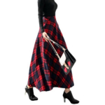 Talvine retro stiilis naiste kolledži stiil s&uuml;gistalvine keskmise pikkusega villane seelik suur swing seelik ruuduline k&otilde;rge v&ouml;&ouml;kohaga pikk seelik S punane