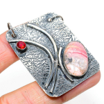 Natural Rhodochrosite, Garnet Gemstone 925 Sterling Silver Pendant 2.17 k9v84