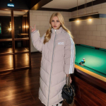Naiste uued puuvillased talveriided jakk, pikk paks mantel kapuutsiga, soe elegantne &uuml;hev&auml;rviline esilukuga moodne mantel S valge