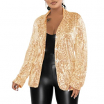 Naiste &uuml;likonnamantel rev&auml;&auml;riga pikkade varrukatega &uuml;herealine ja klapitaskutega &uuml;likonnajakk S kuldne