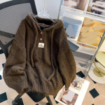 S&uuml;gis- ja talvine kapuutsiga silmkoeline kapuutsiga kampsun naiste pikkade varrukatega soojade n&ouml;&ouml;pidega avara pullover, massiivne kampsun XXL kohv