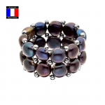 Compagnie G&eacute;n&eacute;rales des Perles - Bague 2 Rangs - V&eacute;ritable Perle de Culture d'Eau Douce Bouton Noire - Taille R&eacute;glable - Bijou Femme