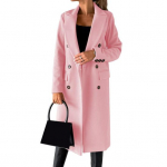 Naiste villane jope, alla keeratav krae, &uuml;hev&auml;rviline kaherealine mantel, keskmise pikkusega termiline pikkade varrukatega 3XL roosa