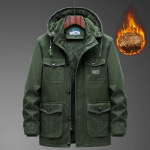 Men's High-end Cotton-padded Jacket Men's Winter Cold-proof Padded Jacket Plus Velvet Thickened Tooling Jacket Mid-length Cotton-padded Jacket XL roheline