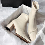 Naiste Saapad Talvised k&otilde;rged kontsad Korea vibu kandiline varvas Retro poolsaapad Tursked kontsad Kleit Kingad Elastsed L&uuml;hikesed Botas De Mujer 35 valge