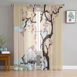 Jaapani Mount Fuji Sakura puu lill t&uuml;ll aknakardinad elutuba organza Sheer Voile kardin Magamistoa k&ouml;&ouml;k Kodusisustus W135 x H115cm x1&Rod Pocket