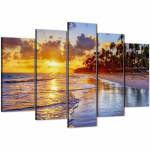 5-osaline komplekt P&auml;ikeseloojang, meri, rand, modulaarne seinamaal pastell seinakaunistus l&otilde;uendimaal kunstiteos, pere elutoa kaunistus XLarge Size Unframed Canvas