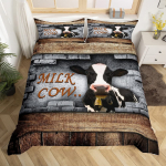 Lehmaga tekikotikomplekt King Mikrokiud Piimalehm ja Kollase P&auml;evalille Prindiga Tekikott Armas Loom ja Lilleline Teema Voodipesukomplekt EU single(135x200cm)