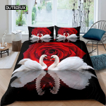 Luigevoodikate King Queen Kaunis Elegantne Valge Loomavoodipesukomplekt Lastele Teismelistele T&auml;iskasvanutele Metsloomad J&auml;rv Pehme Pol&uuml;ester Tekikott EU single(135x200cm)