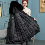 Naiste talveparka eemaldatava sisevoodriga, Korea stiilis pikk lahtine pluss-suuruses paksendatud puuvillast mantel XL