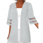 Mantel suvine lahtine kardigan Bohemian v&otilde;rguga lapiline naiste lahtise &otilde;mblusega &otilde;huke vabaaja pits, poolvarrukas, keskmine pikk mantel XL valge