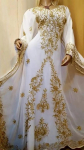 Stiilne Valge Kaftani Kleit Maroko Dubai Pikk H&otilde;lmikraamat Farasha Abaya Uus Luksuslik XS