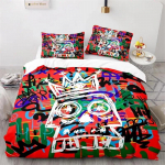 Graffiti Hip Hop Kaasaegne T&auml;navakunst Voodipesukomplekt Poistele T&uuml;drukutele &Uuml;heinimese Queen-suuruses Tekikott Padjap&uuml;&uuml;r Voodi Lastele T&auml;iskasvanutele 2/3 tk voodipesu 135X200cm-2pcs