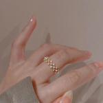 Mikro-inkrusteeritud v&auml;rviliste tsirkoonidega p&auml;rlis&otilde;rmus: Korea mood avatud s&otilde;rmus suveks Adjustable opening