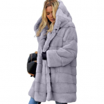 Naiste talvejope pluss suurus kunstkarusnahast vaba kapuutsiga pealisr&otilde;ivad keskmise pikkusega kihiline termiline pl&uuml;&uuml;sjakk igap&auml;evat&ouml;&ouml;ks &otilde;ues XXXXXL hall