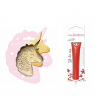 Kit pour biscuit en relief Licorne + Stylo au chocolat rouge