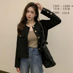 Kevadised ja s&uuml;gisesed Korea mantlid Naiste jope Prantsuse villane tviidmantel Mood k&otilde;rgekvaliteedilised kuldn&ouml;&ouml;biga l&uuml;hikesed &otilde;hukesed temperamendijoped XL must