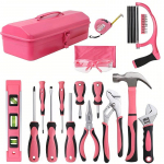 32 Roosa Majapidamist&ouml;&ouml;riistade Komplekt, Vastupidav Metallist K&auml;sit&ouml;&ouml;riistade Komplekt, Klassikaline Lauda Stiilis T&ouml;&ouml;riistakast, Naiste Vastupidavad Metallist K&auml;sit&ouml;&ouml;riistad 32 pieces pink toolbox