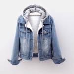 Naised Denim Teksad Mantel jakid Kapuutsiga S&uuml;gis Talvine Paks fliis karusnahk Palus vooder L&uuml;hikesed topid Vintage pikkade varrukatega XXXXL helesinine v&auml;rv