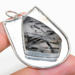 Black Rutile Handmade 925 Sterling Silver Jewelry Pendant 2.17 h7v31