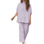 2 tk/komplekt Naiste p&uuml;kstekomplekt, poolk&otilde;rge krae, keskmised varrukad, pluus, lai jalg L helelilla v&auml;rv