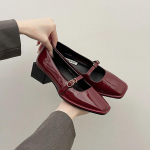 Uued kevadised paksu kontsaga naiste Mary Jane kingad, moekad madalad kandiliste ninadega naiste elegantsed pulmapeo pumbad 35 veinipunane v&auml;rv