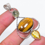 Tiger Eye, Prehnite Handmade 925 Sterling Silver Jewelry Pendant 2.68 l1a01