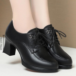 Paeltes nahkkingad naistele, Elegantsed s&uuml;gava dekolteega &uuml;ksikkingad, K&otilde;rge kontsaga kevad-s&uuml;gisstiil, Keskealiste daamide nahkkingad 38