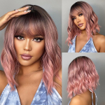LOUIS FERRE L&uuml;hikesed Roosad Bob Lained Parukad Ombre Roosa Krussis S&uuml;nteetiline Parukas &Otilde;lgade Pikkus Cosplay Lolita Armas V&otilde;ltsjuuksed Kuumakindel LC032-1 brown
