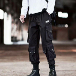 Naised, mehed, p&uuml;ksid, pael, tasku Jogger elastne v&ouml;&ouml;koht k&otilde;rge t&auml;navar&otilde;ivad Harajuku punk puuvillased p&uuml;ksid S