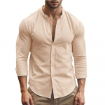 Meeste Henry s&auml;rgid Puuvill Linane Slim Fit Vabaaja Hawaii &Uuml;hev&auml;rviline P&otilde;histiil Kevad Suvi Hingav Meesteriided XXXL beež