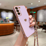 Samsung S24 S23 S22 Ultra A55 A35 S21 FE A15 A25 A54 5G jaoks Ristkeha Kaelakee Rihm Pael Plakeeritud S&uuml;damega P&otilde;rutuskindel Kate Samsung A55 lilla