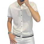 Meeste S&auml;rk Rev&auml;&auml;r L&uuml;hikeste Varrukatega N&ouml;&ouml;pidega Plakett S&auml;rgi &Uuml;laosa Triibulise Kantiga Hingav Suvine Vabaaja S&auml;rk L valge