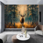 Multikad Seinamaalingud 3d K&auml;sitsi Joonistatud Hirv Loom Mets Puu Muster Tapeet Kodu Magamistoa Seinamaaling Dekoratsioon 200 cm(W) x 140 cm(H)