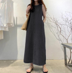 Suvine Elegantne Naiste Denim Plisseeritud Pikk Suvekleit Vabaaja &Uuml;mara Kaelusega Varrukateta Lahtine R&uuml;&uuml; A-l&otilde;ikeline Maxi Vestido &Uuml;legabariidiline 2XL must