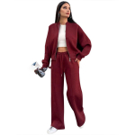 Naiste dressipluusikomplekt, 2-osaline, moekas, pikkade varrukatega, lukuga jakk, vabaaja, &uuml;hev&auml;rviline, pusa, sirge l&otilde;ikega p&uuml;ksid, &uuml;likond, naiste s&uuml;gisene spordir&otilde;ivas M veinipunane v&auml;rv