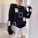 V&auml;rviga sobiv ruuduline sviiter naiste kevad- ja s&uuml;gisene &otilde;huke retrokaelusega moh&auml;&auml;rsviiter L must