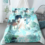 Genshin Impact Voodipesukomplekt M&auml;nguprindiga Tekikott Tepp Pehme Tekikoti Komplektid Kodutekstiil Queen King Suurus T&uuml;druk Lapsed Toa Dekoratsioon EU single(135x200cm)