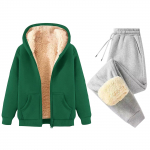 Naiste Mood &Uuml;hev&auml;rviline Ja Talvine Polsterdatud Ja Paksenenud Lukuga Kapuutsiga Dressipluus Jakk Sweatpants Vabaaja Kaheosaline Komplekt XXL roheline