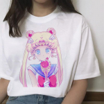 Sailor Moon T-s&auml;rk naiste moodne l&uuml;hikeste varrukatega t-s&auml;rk Harajuku vintage naiste T-s&auml;rk S valge