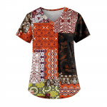 Suures suuruses tr&uuml;kitud Scrub t&ouml;&ouml;vormi topid naiste V-kaelusega l&uuml;hikeste varrukatega l&otilde;busatele T-s&auml;rkidele Taskutega t&ouml;&ouml;riiete T-s&auml;rk L