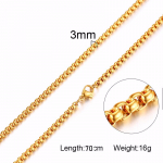 Round Box Chain for Men Boys,Gold copper Black Plated Stainless Steel Chain Collars,Unisex Zircon Gifts,18 to 30 Inch 18 inch or 46cm