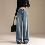 RAIN.CUN Women's Embroidered High-Waist Loose Straight-Leg Jeans 27