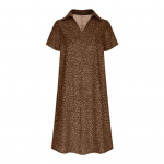 Suvekleit t&auml;pilise tr&uuml;kiga l&uuml;hikeste varrukatega lahtine A-l&otilde;ikeline s&auml;rk-kleit V-kaelusega p&otilde;lvepikkuses midi-kleit kohtingutele, reisimiseks, puhkuseks S tumepruun v&auml;rv