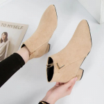 Mood naiste saapad vabaaja nahast madalad k&otilde;rged kontsad kevadkingad Naine terava ninaga kummist poolsaapad Must punane Zapatos Mujer785 35