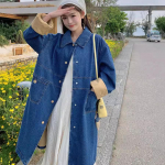 Korea stiilis vabaaja teksajakk naistele kevad-s&uuml;gis uus lahtine keskmise pikkusega mantel XL