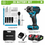 ONEGREEN Harjadeta 1000 Nm Elektriline l&ouml;&ouml;kmutrikeeraja 1/2 Juhtmeta Puur-kruvikeeraja Autoremondi T&ouml;&ouml;riist Makita Aku Pinni jaoks 2Battery-31pcs