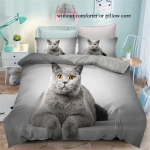 Armas Kass 3-osaline Tekikate Komplekt 3D Digitaalselt Tr&uuml;kitud Tekikate Pehme Mugav Hingav Voodipesu Komplekt Magamistoa &Uuml;hiselamu jaoks EU Single(135*200cm)3pcs gray